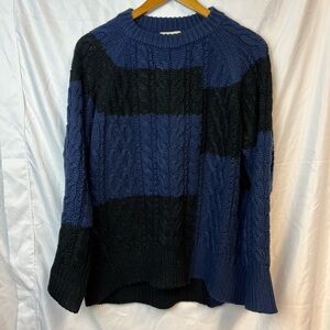 Tuckernuck Sweater Womens Size XS Black Blue Cable Knit Pullover Crewneck